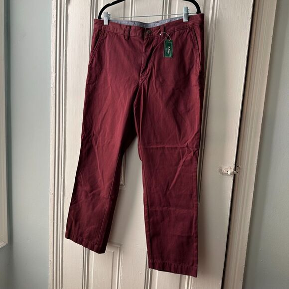 LL Bean Pants Mens 35x29 Deep Wine Lakewashed Khakis Cotton NWT Chino VTG - Picture 1 of 10
